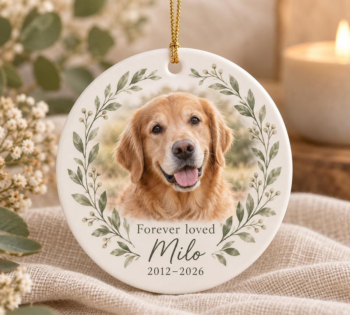 Pet Memorial Ornament with Photo and Name
