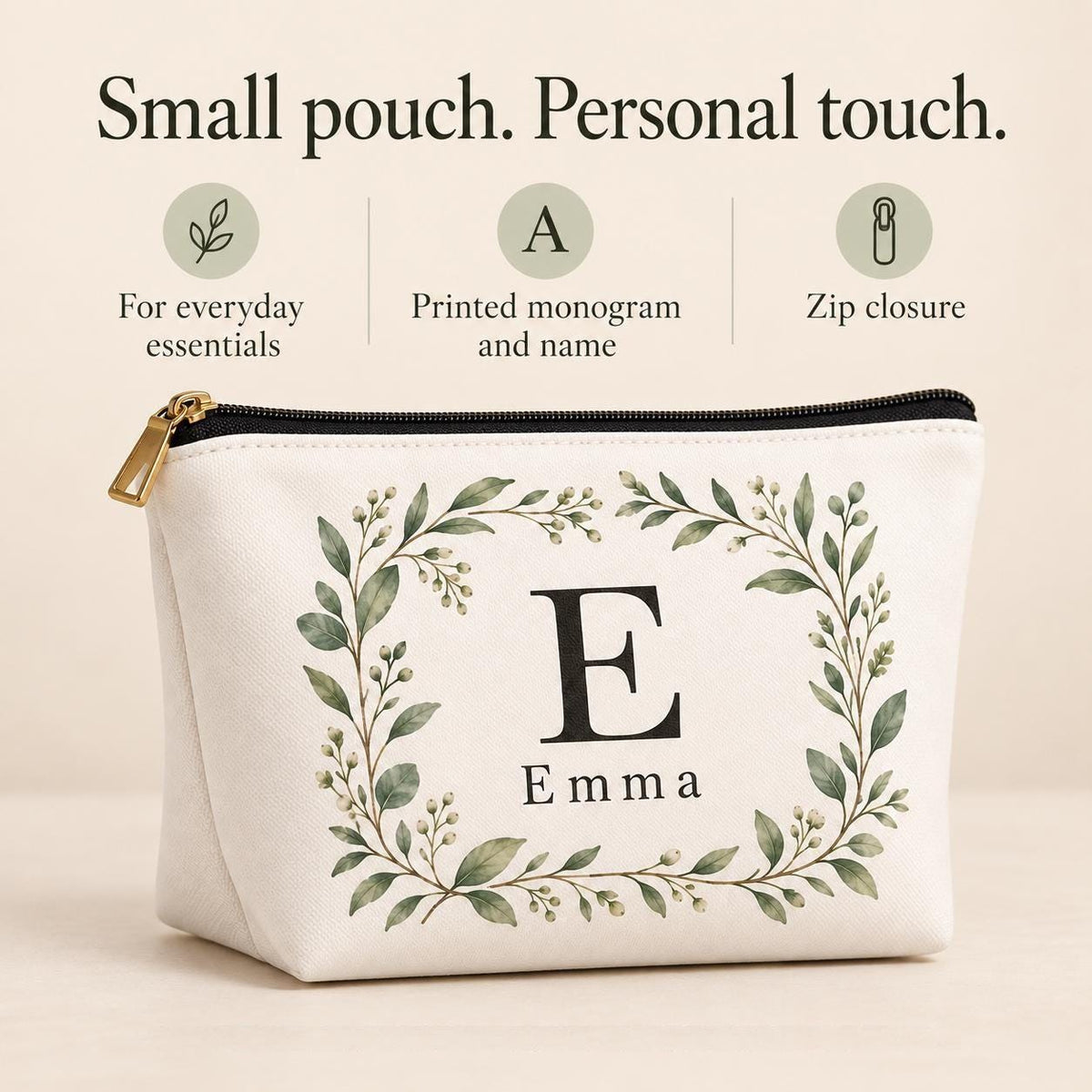 Bridesmaid Makeup Bag with Name and Initial