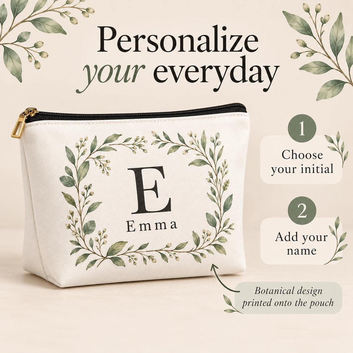 Bridesmaid Makeup Bag with Name and Initial