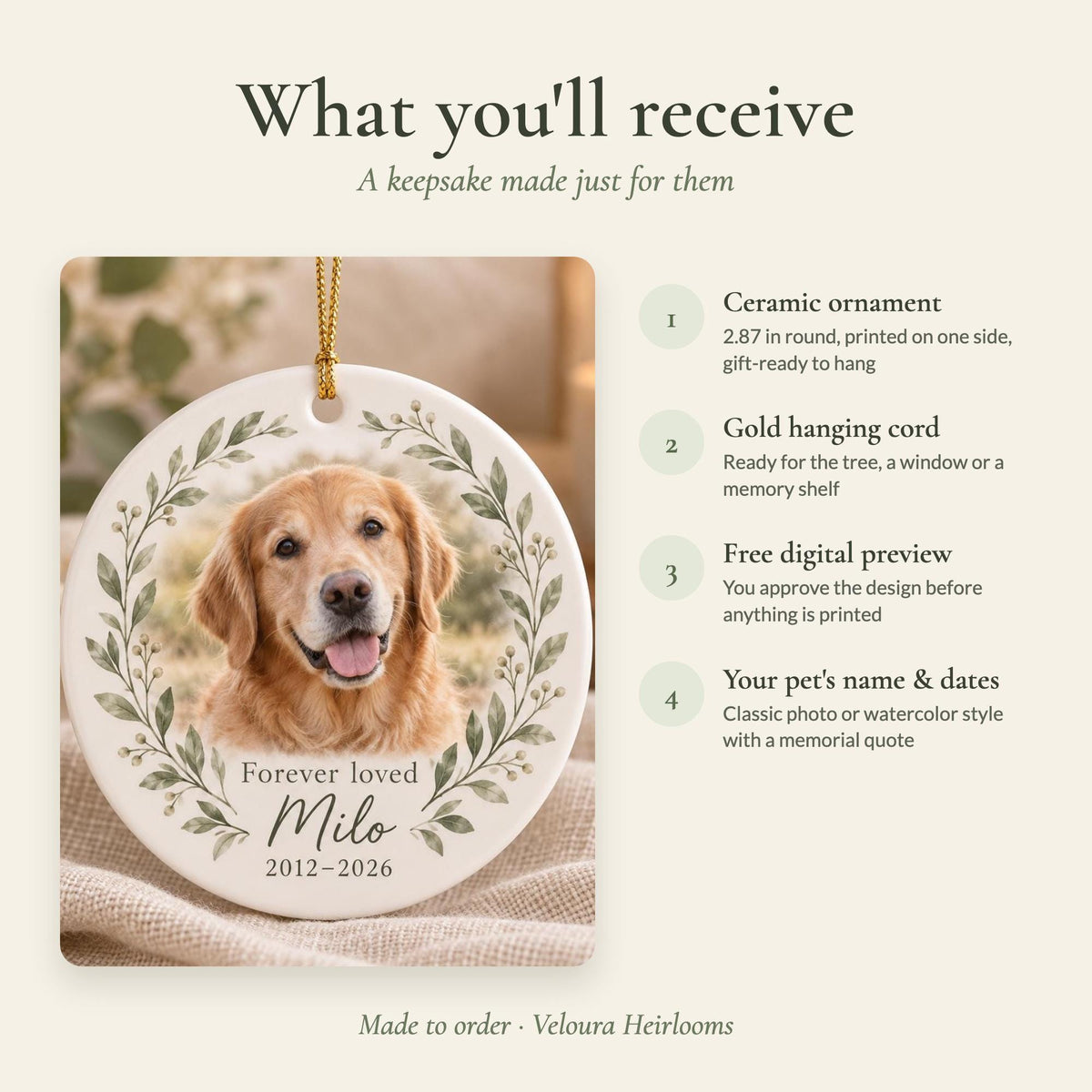 Pet Memorial Ornament with Photo and Name