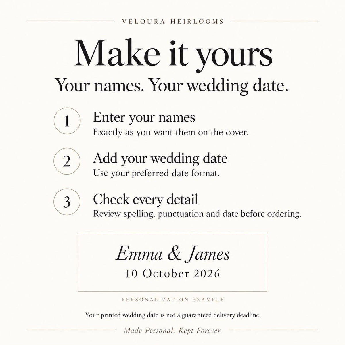 Personalized Wedding Guest Book with Names & Date